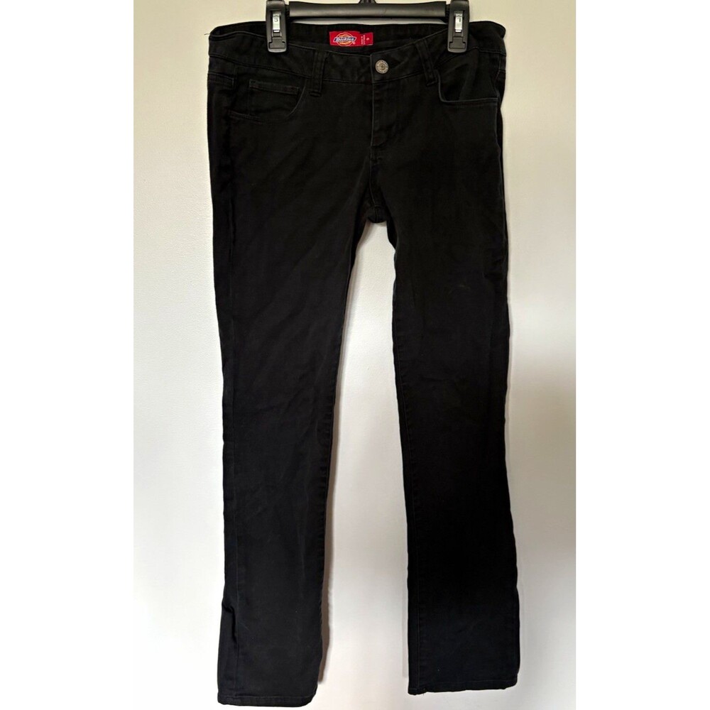 Dickies Women’s Black Dark Wash Denim Jeans, Slim Straight, Stretch, Size 9